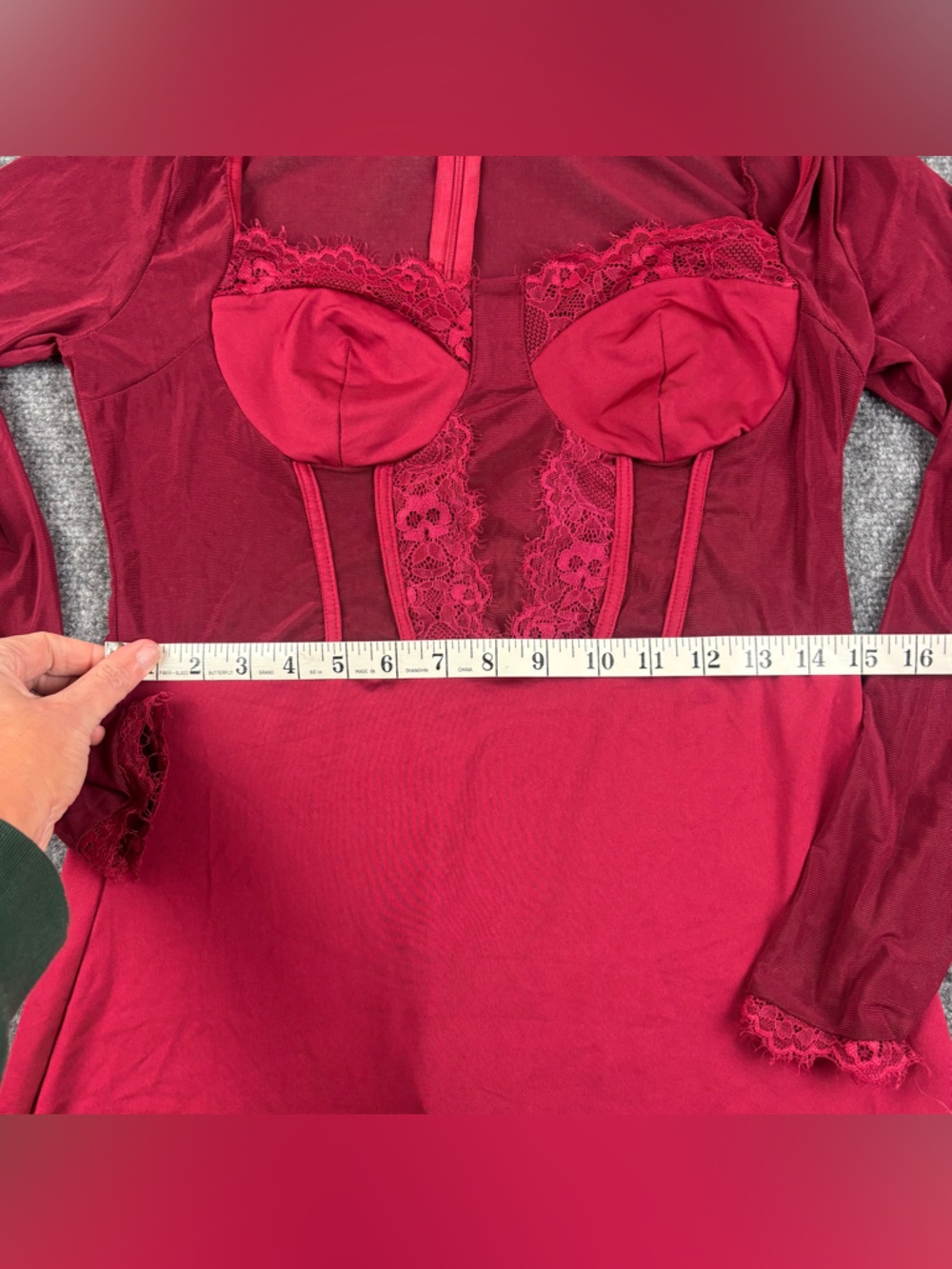 Red Long Sleeve Mesh Corset Bodice Romper Lingerie Lace size: Medium - Picture 6 of 7